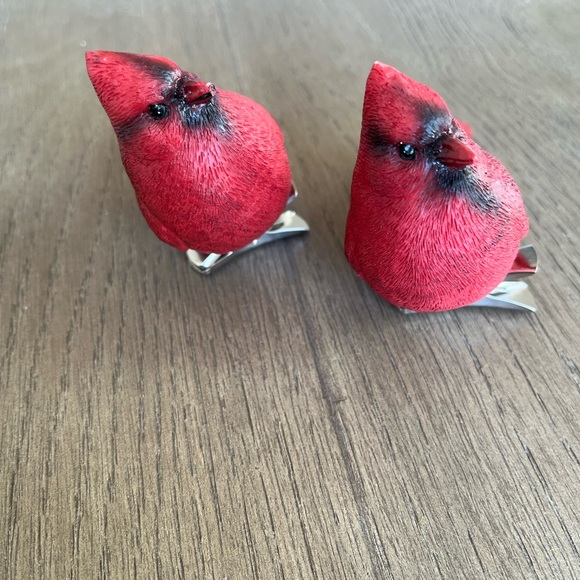 Two Resin Cardinals with Metal Clip and a Wood Holiday Cardinal Ornament - Picture 12 of 14